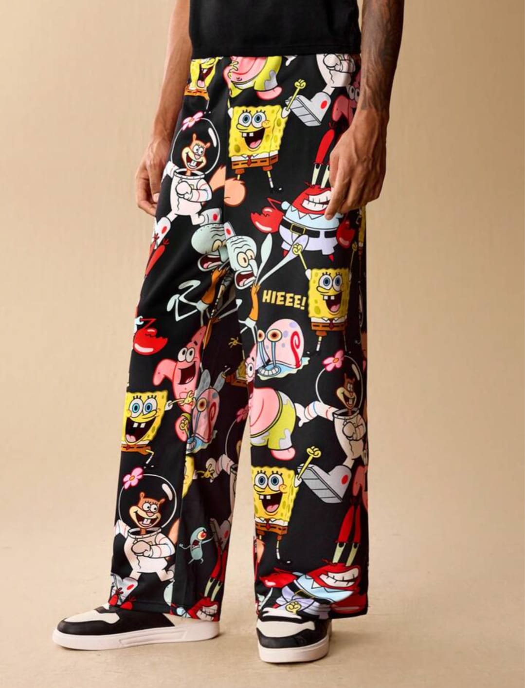 Cartoon Character Print Wide-Leg Pants – Casual Streetwear Graphic Trousers